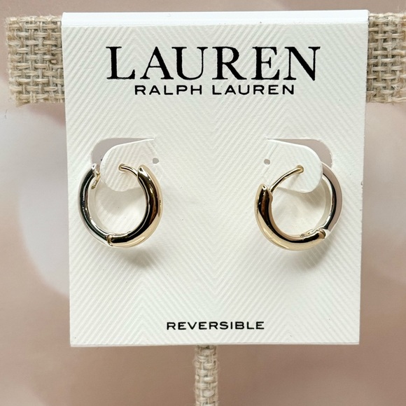 Lauren Ralph Lauren Two-Tone Gold Silver Huggie Small Hoop Earrings - Picture 3 of 4